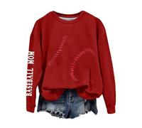 Shenanigans Coordinator Sweat-shirt pour femme sans capuche avec lettres imprimées de football, look sportif, coupe ample, coupe droite, design tendance, sweat à manches longues, Rouge, S