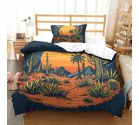 shenfuyu Desert Cactus Housses De Couette Imprimé en 3D avec Ensemble De Literie De Housse De Couette Taie d'oreiller, Fermeture À Glissière pour Garçons Et Filles Couette Sets Single(135x200 cm)