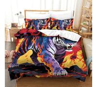shenfuyu Tiger Housses De Couettes Parure De Lit 3 Pièces en Microfibre avec Impression 3D Housse De Couette Setit Fermeture Éclair Et Taie d'oreiller King(220x240 cm)