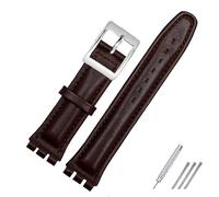SHENGANG Bracelet en cuir véritable for swatch Bracelet Bande de montre simple 17mm 19mm Dragonne rouge Bracelets Femmes homme montre ceinture accessoires (Color : Brown silver buckle, Size : 19mm)