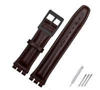 SHENGANG Bracelet en cuir véritable for swatch Bracelet Bande de montre simple 17mm 19mm Dragonne rouge Bracelets Femmes homme montre ceinture accessoires (Color : Brown black buckle, Size : 19mm)