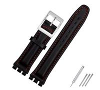 SHENGANG Bracelet en cuir véritable for swatch Bracelet Bande de montre simple 17mm 19mm Dragonne rouge Bracelets Femmes homme montre ceinture accessoires (Color : Black red silver, Size : 17mm)