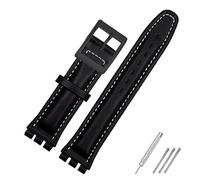 SHENGANG Bracelet en cuir véritable for swatch Bracelet Bande de montre simple 17mm 19mm Dragonne rouge Bracelets Femmes homme montre ceinture accessoires (Color : Black white black, Size : 17mm)