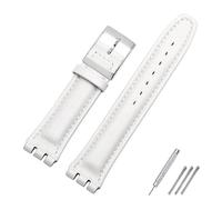 SHENGANG Bracelet en cuir véritable for swatch Bracelet Bande de montre simple 17mm 19mm Dragonne rouge Bracelets Femmes homme montre ceinture accessoires (Color : White silver, Size : 19mm)