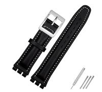 SHENGANG Bracelet en cuir véritable for swatch Bracelet Bande de montre simple 17mm 19mm Dragonne rouge Bracelets Femmes homme montre ceinture accessoires (Color : Black white silver, Size : 17mm)