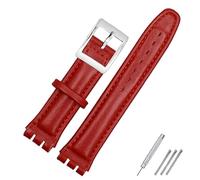 SHENGANG Bracelet en cuir véritable for swatch Bracelet Bande de montre simple 17mm 19mm Dragonne rouge Bracelets Femmes homme montre ceinture accessoires (Color : Red silver, Size : 17mm)