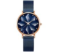 SHENGKE Ladies Montre-Bracelet Creative Femme Marque de Montres de Luxe Robe en Maille (Starry-Mesh Band-Blue)