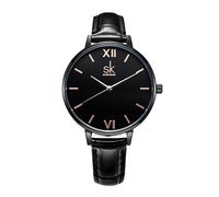 SHENGKE Mode Femmes Montre-Bracelet en Cuir Montre-Bracelet Simple Décent Décontracté Genève Imperméable Lady Montre Noir