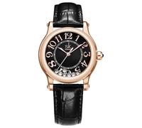 SHENGKE Montre Femme Casual Fashion Cadran Facile à Lire Affichage 12 Heures Boîtier Rond Montre-Bracelet analogique Bracelet en Cuir Souple et Respirant (Noir et Or)