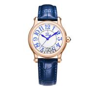 SHENGKE Montre Femme Casual Fashion Cadran Facile à Lire Affichage 12 Heures Boîtier Rond Montre-Bracelet analogique Bracelet en Cuir Souple et Respirant (Bleu)