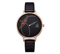 Shengke Montre pour femme avec bracelet en cuir, style décontracté, Genève, étanche, reloj de Mujer K0091-Noir.