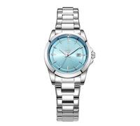 SHENGKE Montres à Quartz minimalistes pour Femmes avec Date, Bracelet en Acier Inoxydable et Cadran de Couleur à la Mode (Argent-Bleu)