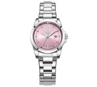 SHENGKE Montres à Quartz minimalistes pour Femmes avec Date, Bracelet en Acier Inoxydable et Cadran de Couleur à la Mode (Argent-Rose)