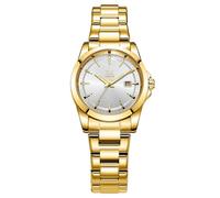 SHENGKE Montres à Quartz minimalistes pour Femmes avec Date, Bracelet en Acier Inoxydable et Cadran de Couleur à la Mode (Or-Argent)