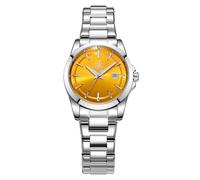 SHENGKE Montres à Quartz minimalistes pour Femmes avec Date, Bracelet en Acier Inoxydable et Cadran de Couleur à la Mode (Argent-Jaune)
