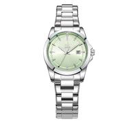 SHENGKE Montres à Quartz minimalistes pour Femmes avec Date, Bracelet en Acier Inoxydable et Cadran de Couleur à la Mode (Argent-Vert)
