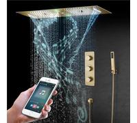 SHENGMIAOHE Système de Douchetatique Brush Or 16 Couleurs Musique Douche Combo Set Avec 90X30Cm Pluie Cascade Pomme de Douche, Unité de Douche Manuelle