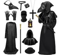 shengo Costume de médecin nuisible, masque de médecin de la peste, tenues d'Halloween d'horreur, ensemble de déguisement avec peignoir, gants, masque à bec d'oiseau pour homme et femme (L)