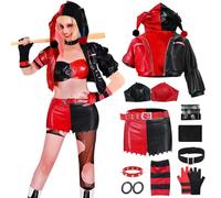 shengo Costume de personnage de l'anime pour femmes et filles - Tenue de déguisement de Joker Girl avec perruque et boucles d'oreilles pour femmes et filles (noir et rouge, taille XL)