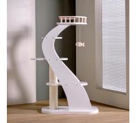 SHENGOCASE Arbre à chat moderne et élégant de 133,1 cm de haut en bois avec grand perchoir à 5 niveaux, lit plateforme pour fenêtre et grand chat, griffoir