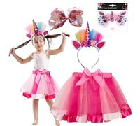 Shengou 4 Pcs Jupe Buste Licorne Enfant,Robes Fille,Robe de Soirée Licorne,Déguisements cosplay,Robe de Princesse avec Licorne,Convient aux Filles de 3 4 5 6 7 8 Ans (rose)