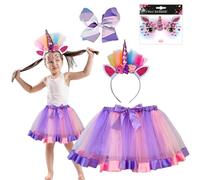 Shengou 4 Pcs Jupe Buste Licorne Enfant,Robes Fille,Robe de Soirée Licorne,Déguisements cosplay,Robe de Princesse avec Licorne,Convient aux Filles de 3 4 5 6 7 8 Ans (violet)