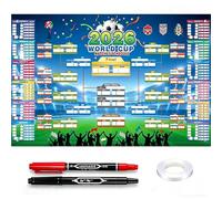 Shengou 84×60cm Affiche du calendrier de la Coupe du Monde de football 2026 Avec 2 stylos,Calendrier 2026 Affiche de la Coupe du Monde,Contient 48 équipes, groupes à élimination directe