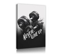 SHENGPOSTER Art de motivation de salle de sport Affiches inspirantes Ne jamais abandonner avec haltères lourds et grunge Art mural noir en fond noir pour les amateurs de sport Cadre intérieur 40x56cm