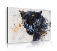 SHENGPOSTER Art mural abstrait aquarelle Portrait d’un léopard noir aux yeux dorés perçants Tirages sur toile Décoration murale d’animaux modernes Cadre intérieur 50x70cm
