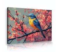 SHENGPOSTER art mural contemporain printemps floral impressions sur toile fleurs pêcher et oiseaux décoration murale image pour salon chambre décoration la maison 20x28cm cadre intérieur