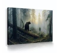 SHENGPOSTER Art mural de style réaliste sur toile Forêt d’ours brun Tirages matinaux de toile de soleil Scène nordique Affiche murale Salon Décoration murale intérieure 50x70cm