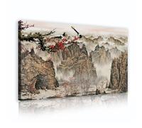 SHENGPOSTER Art mural en toile à design oriental rétro, male et prune, art paysager en toile, peinture pour bureau à domicile, grande décoration murale prête à être accrochée 50x90cm