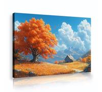 SHENGPOSTER Automne Paysage Naturel Art Mural Peinture Chalet Campagne Arbre Géant Nuages Blancs Toile Art Mural Pour Salon Salle de Bain Photos 20x28cm Cadre Intérieur