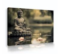 SHENGPOSTER Bouddha serein impressions sur toile art mural étang de lotus oeuvre d’art sur toile méditation décor zen pour salon étude tranquillité décoration intérieure 70x105cm cadre intérieur