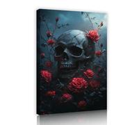 SHENGPOSTER Crâne et roses Impressions sur toile Gothique foncé Art mural Décoration intérieure Halloween Atmosphère effrayante Illustration Salon Art Affiches sur toile 80x112cm Cadre intérieur