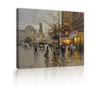 SHENGPOSTER Edward Cortes Place de la République Impressions sur toile impressionniste Paris Street Scene Wall Art Posters pour salon chambre bureau décor 38x50cm Cadre intérieur