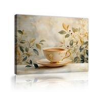 SHENGPOSTER élégant style rétro art mural boho feuilles tasse à thé en céramique thé de l’après-midi peinture sur toile affiche pour chambre salon bureau décoration murale 70x90cm cadre intérieur