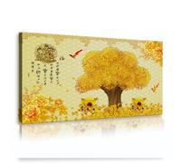 SHENGPOSTER Extra Large Toile Art Mural Chinois Feng Shui Richesse Art Peinture Images Lingot d’Or et Pivoine Oeuvre Étirée Pour Chambre Couloir 45x90cm Cadre Intérieur