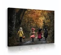 SHENGPOSTER Halloween Automne Forêt Aventure Toile Art Mural Enfants avec Chapeau et Citrouille Art Mural Impression Photo pour Salon et Chambre 20x28cm Cadre intérieur