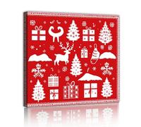 SHENGPOSTER Impression sur toile rouge festive arbre de Noël et renne art mural prêt à accrocher pour la décoration intérieure pour le salon, la salle à manger ou le couloir Cadre intérieur 65x65cm