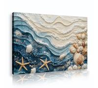 SHENGPOSTER Impressions sur toile style maritime Vagues l’océan Art mural étoiles mer et coquillages images impression affiche pour chambre d’enfant adolescent dortoir décor 30x42cm Cadre intérieur