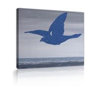 SHENGPOSTER Impressions sur toiles cielles côtières oiseau bleu pour salon style Rene Magritte The Kiss Wall Art Décoration murale surréaliste moderne pour chambre ou bureau Cadre intérieur 65x85cm