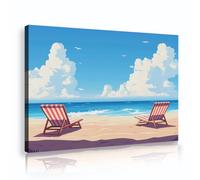 SHENGPOSTER Impressions sur toiles de vacances de loisirs côtières Chaise longue plage & toile marine Art mural Œuvres modernes pour hall d’entrée Salon Chambre Salle de jeux Cadre intérieur 80x112cm