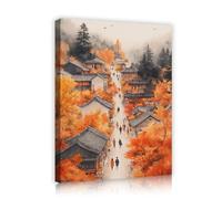 SHENGPOSTER Japonais Ancien Automne Scène Art Toile Art Mural Érables Village Chalets Impressions sur Toile Images Pour Chambre À La Maison Décoration Murale 80x96cm Cadre Intérieur