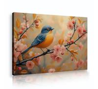 SHENGPOSTER Nature Zen Décor Impression d’art mural Oiseau japonais et fleur Fleurs de pêcher Toile Images d’art pour salon Chambre Cuisine Bureau couloir 40x56cm Cadre intérieur