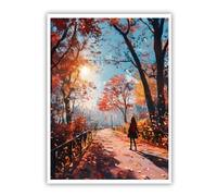 SHENGPOSTER Paysage d’Autumn Park Toile Murale non encadrée Feuilles d’automne Romantiques Image de fille solitaire Dos Vue Affiche imprimée pour la décoration murale du salon 85x110cm