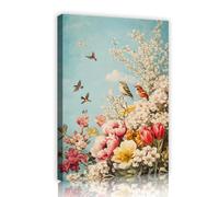 SHENGPOSTER Printemps oiseaux Floral Toile Art Mural Boho Romantique Impressions sur Toile Étiré Images Pour Salon Chambre Bureau Décoration Intérieure Multicolore 50x70cm Cadre intérieur