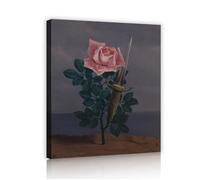 SHENGPOSTER Rene Magritte Gravures surréalistes sur toile Art mural Rose et Dague La peinture sur toile coup au cœur pour salon Décoration de bureau Cadre intérieur 65x85cm