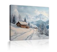 SHENGPOSTER Rustique Paysage d’hiver Toile Art mural Cabine blanche Neige Montagne Scène Impressions sur toile Décor mural nordique Photos pour ferme Salon 90x120cm Cadre intérieur