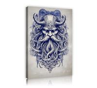 SHENGPOSTER Style ethnique nordique Art mural Totem guerrier Design Peintures Photos Impressions sur toile pour salon étude Décor mural bleu et blanc 80x112cm Cadre intérieur